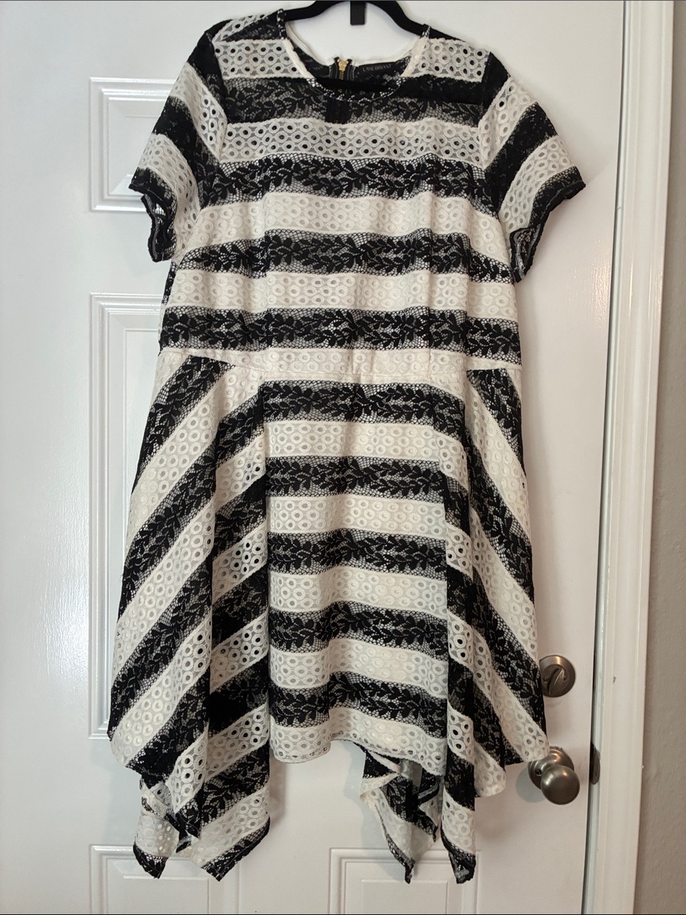 Lane Bryant Black and White Striped Asymmetrical Lace Dress